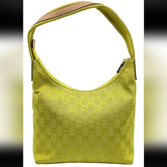 Gucci 🍋 GG Canvas Leather Jackie Yellow Green Shoulder Bag - Picture 4 of 16
